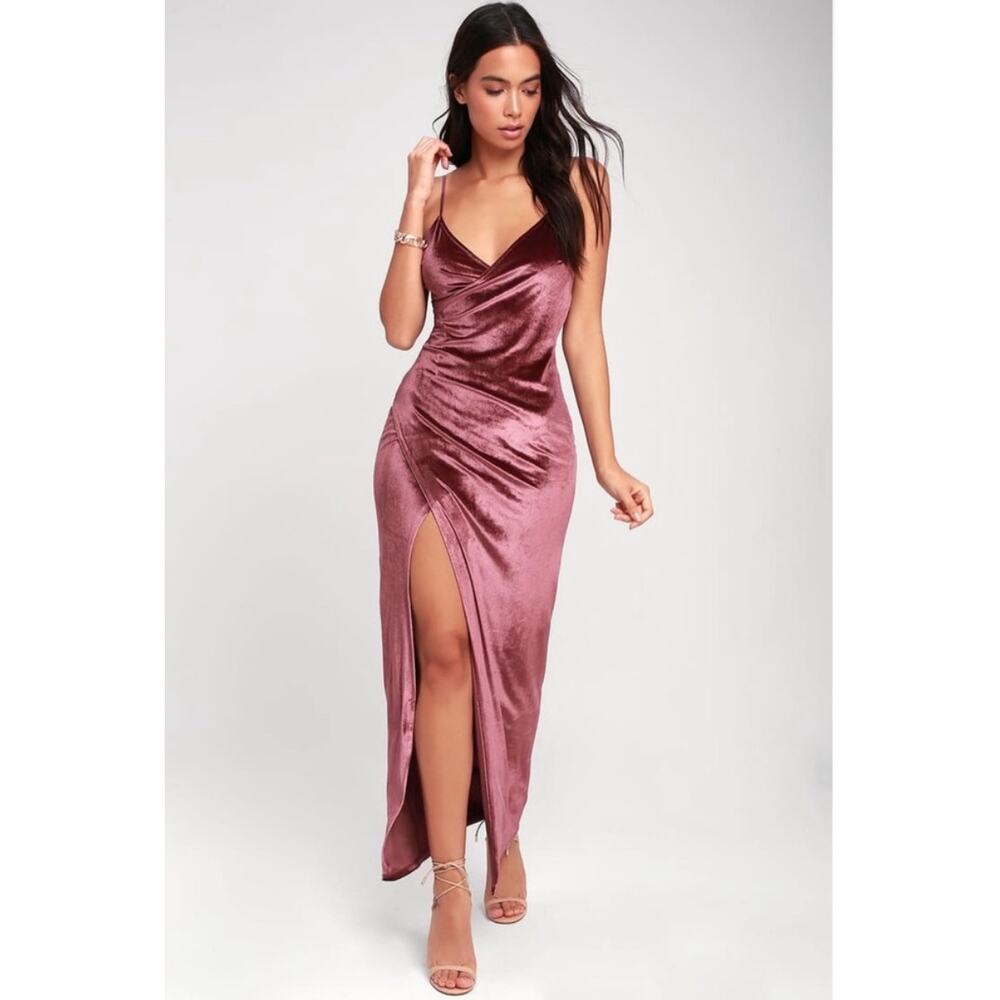 Lulus Debut Diva Mauve Velvet Maxi Dress S